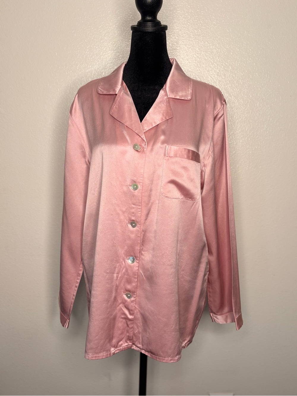 Classic 100% silk Button-Front Sleep Shirt - Light Pink